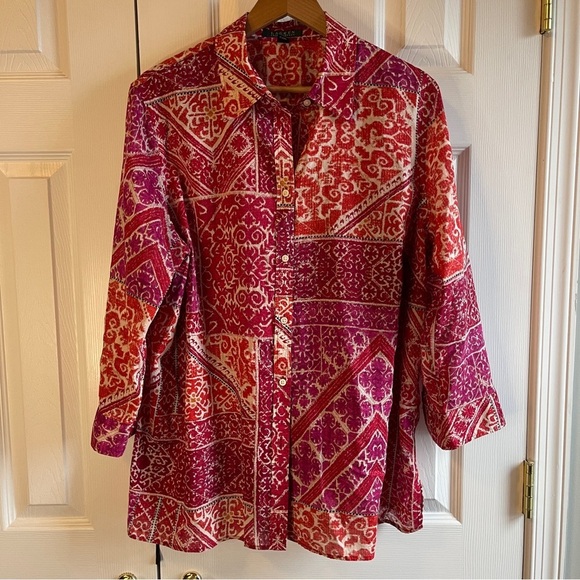 Lauren Ralph Lauren Tops - 100% Cotton LAUREN Ralph Lauren Magenta Patterned Shirt Size 1X